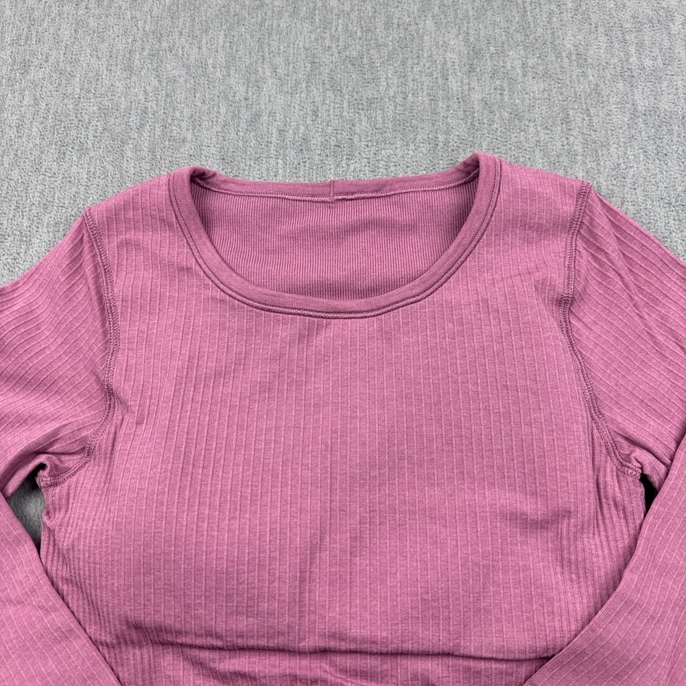 Lululemon Top Women 4 pink Ribbed Ebb To Street Long Sleeve Cropped Yoga Padded - Picture 2 of 11